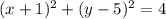 Определите центр и радиус окружности, заданной уравнением: х^2-6х+у^2+2у-6=0;(х+1)^2+(у-5)^2=4