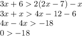 Розв;яжить неривнисть 3x+6>2(2x-7)-x