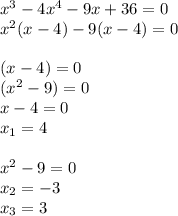 Розв'яжіть рівняння: x³-4x²-9x+36=0