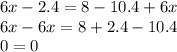 1,2(5x-2)=8- (10,4 - 6x).​