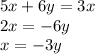 Виразить из ривняння 5×+6y=3×через y и знайдить два яки небудь.