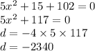 Найдите корни квадратное уровнения 5x²+15+102=0​