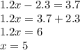 1,2х–2,3=3,7 решите уравнение