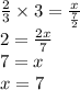 Найдите неизвестный член пропорции 2/3 разделить на 1/3 = х / 3,5