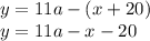 Необходимо найти значение следующего выражения: y=11a−(x+20). Словесно-формульным алгоритм решения э