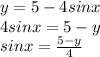 Найдите множество значений функции y = 5 - 4sinx.
