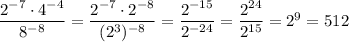 Вычислите: 2^-7*4^-4\8^-8