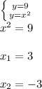 Розв'яжіть систему рівнянь (система) зверху y=9,знизу y=x в квадрат дуже треба.,