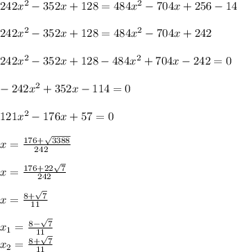 Умоляю решите очень х-8)^2=4(11х-8)^2-14. найдите решения корня​