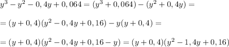 Разложите на множители y^3-y^2-0.4y+0.064