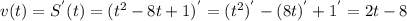 Материальная точка движется прямолинейно по закону S(t) = t²-8t+1 (м). Найдите скорость в момент t =