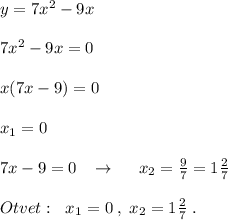 Знайдіть нулі функції. y=7x²-9x ​
