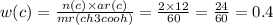 w(c) = \frac{n(c) \times ar(c)}{mr(ch3cooh)} = \frac{2 \times 12}{60} = \frac{24}{60} = 0.4