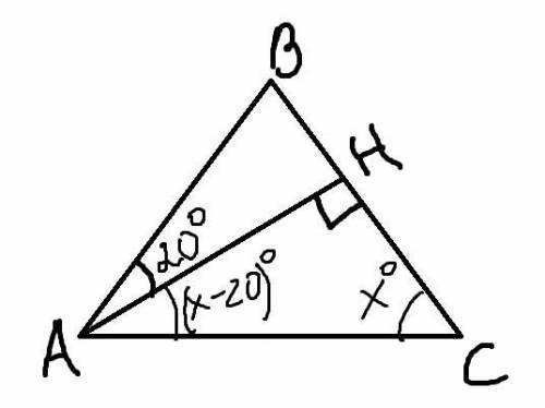 В равнобедренном треугольнике угол между высотой опущенной на боковую сторону и второй стороной 20 Н