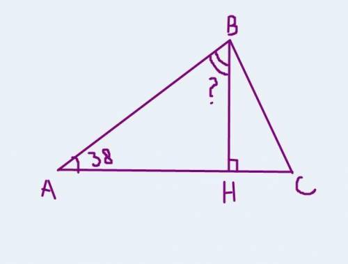  В остроугольном треугольнике АВС проведена высота ВН. < ВАС = 38 ̊.Найдите угол АВН. 