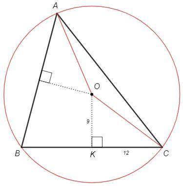  Серединные перпендикуляры к сторонам остроугольного треугольника ABC пересекаются в точке O. На сто