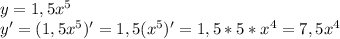 y=1,5x^5\\y'=(1,5x^5)'=1,5(x^5)'=1,5*5*x^4=7,5x^4