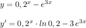 y=0,2^{x}-e^{3x}\\\\y'=0,2^{x}\cdot ln\, 0,2-3\, e^{3x}