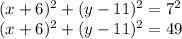 (x+6)^2+(y-11)^2=7^2\\(x+6)^2+(y-11)^2=49\\