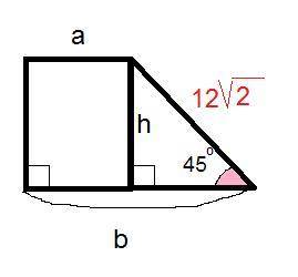 Більша бічна сторона прямокутної трапеції дорівнює 12√2 см гострий кут 45°.Знайти площу якщо відомо 