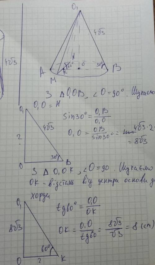 У конусі твірна, що дорівнює 2√3 см, нахилена до площини основи під кутом 30°. Через дві твірні кону