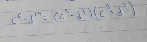  Разложить на множители разность квадратов c6−d14 . Выбери правильный ответ: (c3−d7)⋅(c3+d7) (c6−d1