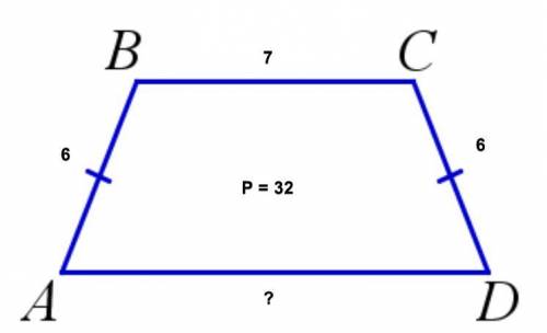  Найти длину большего основания AD равнобедренной трапеции ABCD, если AB = 6 см, BC = 7 см, а периме