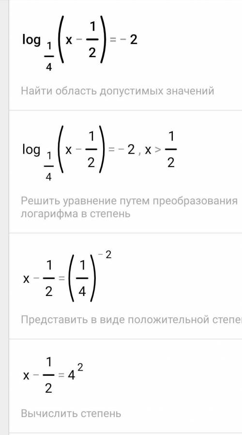  Log1/4(х – 1/2) = - 2 