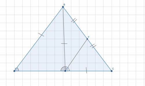  В треугольнике ABC на стороне AC отмечена точка D, такая, что AB = BD = DC. Отрезок DF – медиана т