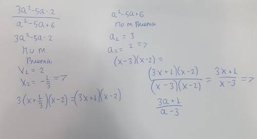 сократить дробь 3a^2-5а-2/а^2-5а+6