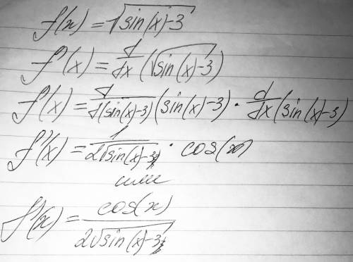 Найдите производную функции:f(x)=√sin(x)-3​