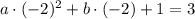 a\cdot(-2)^2+b\cdot(-2)+1=3