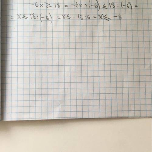  Розв'яжіть нерівність -6 x≥18​ 