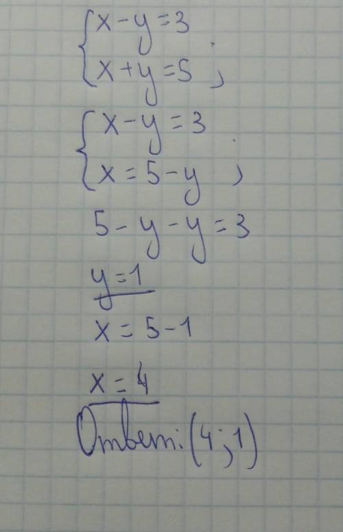  1. Розв'язати графічно систему рівнянь:{х-у=3{х+у=5.​ 