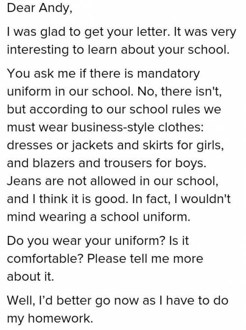  Напишите письмо: The mayor of your town wants to make school uniform obligatory for every school in