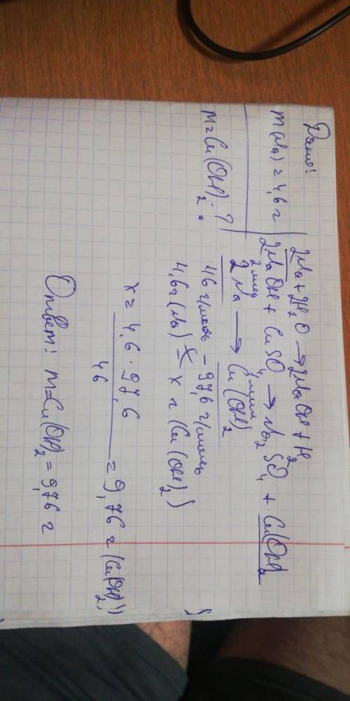  Натрій масою 4,6 г розчинили у воді. До утвореного розчину додали розчин купрум 2 сульфату обчисліт