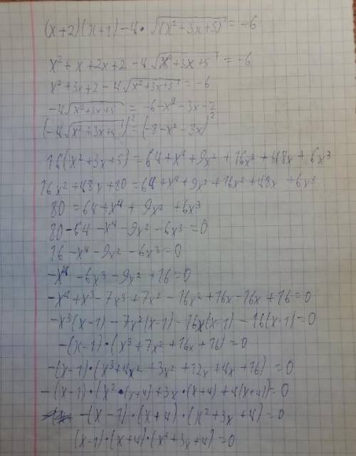 (x+2)(x+1)-4√(x²+3x+5)=-6 С решением