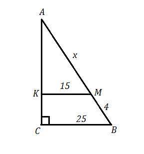 В прямоугольном треугольнике ABC с прямым углом C проведена Прямая KM параллельная стороне CB треуго