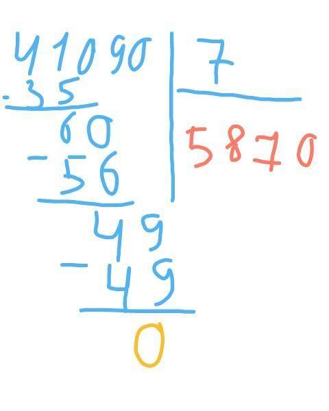  Как решить пример 41090÷7 столбиком? 
