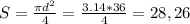 S = \frac{\pi d^{2} }{4} = \frac{3.14*36}{4} = 28,26