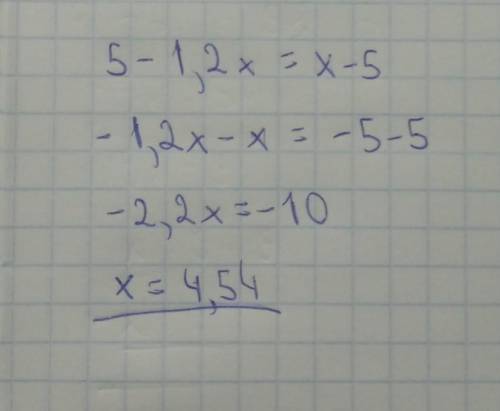  Знайдіть x 5-1,2x=x-5 