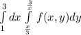 \int\limits^3_1 {dx} \, \int\limits^\frac{3}{x} _\frac{x}{3} {} \, f(x, y)dy