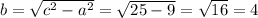 b=\sqrt{c^2-a^2} =\sqrt{25-9} =\sqrt{16} =4