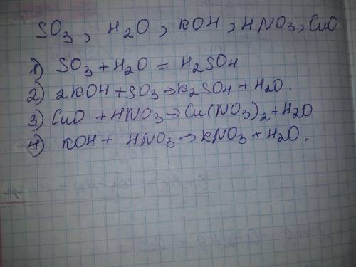  .Даны вещества: оксид серы (VI), вода, гидроксидкалия, азотная кислота, оксид меди (2). Какие извещ