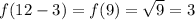 f(12-3)=f(9)=\sqrt{9}=3