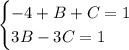 \begin{cases} -4+B+C=1 \\ 3B-3C=1 \end{cases}