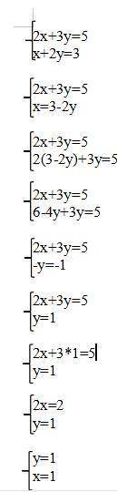 Розв'яжіть систему рівнянь 5x-y=3 2)3x+y=5 3)2x+3y=4 4)x+2y=3