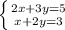 \left \{ {{2x+3y=5} \atop {x+2y=3}} \right.