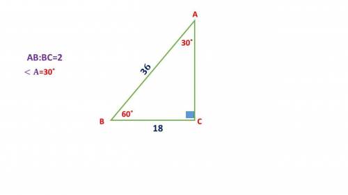  В прямоугольном треугольнике АВС угл ц=90,угол А=30, АВ =36 см. Найдите СВ. 
