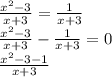  \frac{{x}^{2} - 3}{x + 3} = \frac{1}{x + 3} \\ \frac{ {x}^{2} - 3 }{x + 3} - \frac{1}{x + 3} = 0 \\ \frac{ {x}^{2} - 3 - 1}{x + 3} 